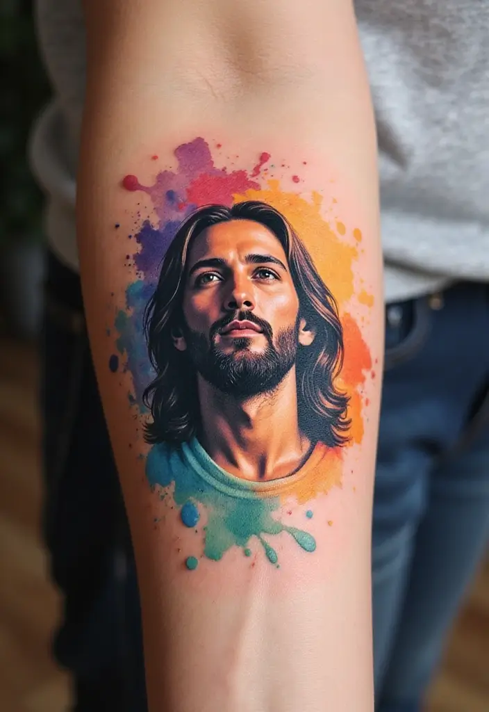 17 Stunning Jesus Christ Tattoos That Will Ignite Your Faith (You Won't Believe #9!) - 10. Watercolor Jesus Tattoos