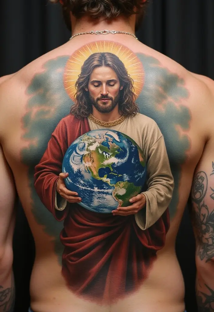 17 Stunning Jesus Christ Tattoos That Will Ignite Your Faith (You Won't Believe #9!) - 14. Jesus and the Earth