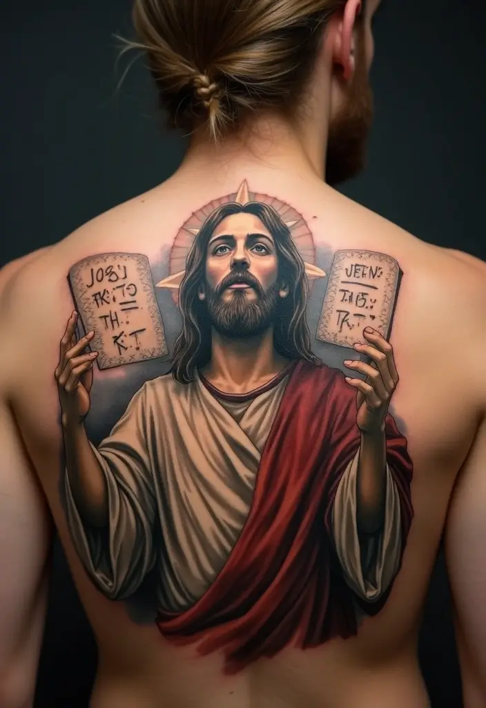 17 Stunning Jesus Christ Tattoos That Will Ignite Your Faith (You Won't Believe #9!) - 15. Jesus with the Ten Commandments