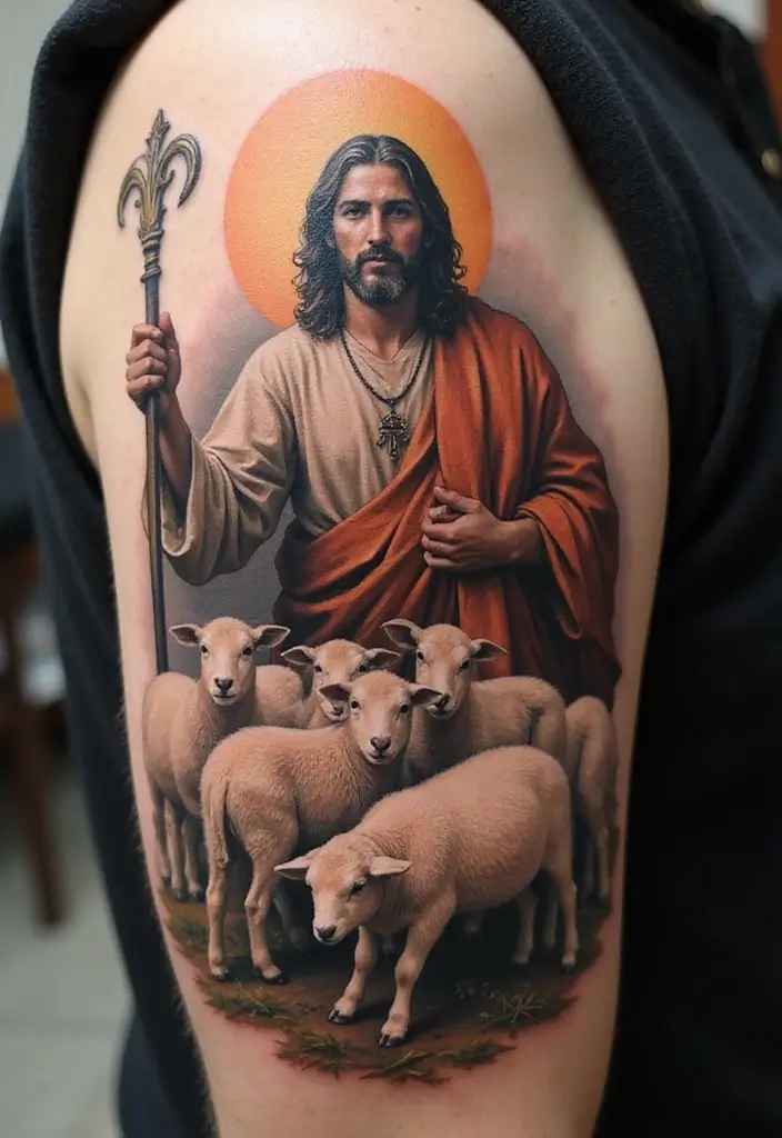 17 Stunning Jesus Christ Tattoos That Will Ignite Your Faith (You Won't Believe #9!) - 16. Jesus as the Good Shepherd