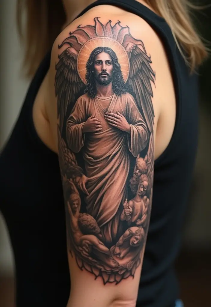 17 Stunning Jesus Christ Tattoos That Will Ignite Your Faith (You Won't Believe #9!) - 8. Jesus with Angels
