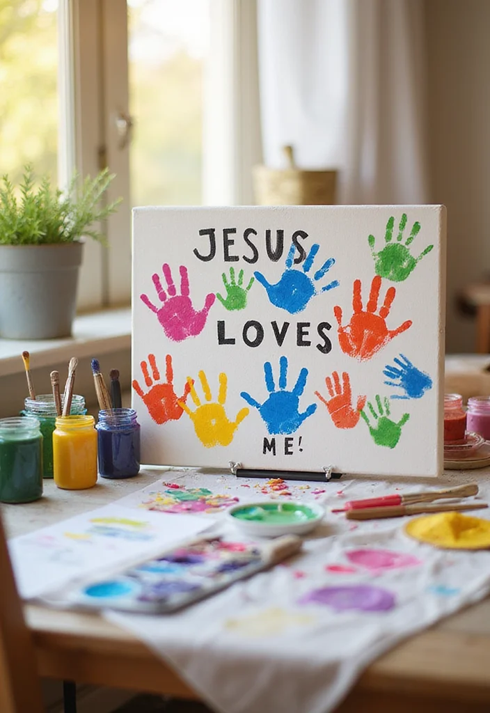 12 Amazing Kids Bible Crafts That Will Bring Stories to Life (You Won't Believe #5!) - 11. Jesus Loves Me Handprint Art 1
