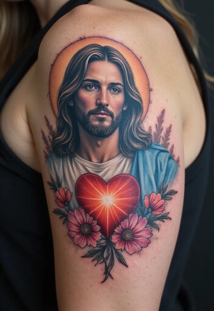 12 Stunning Jesus Tattoo Designs That Will Strengthen Your Faith (You Won't Believe #5!) - 5. Jesus and the Heart 1
