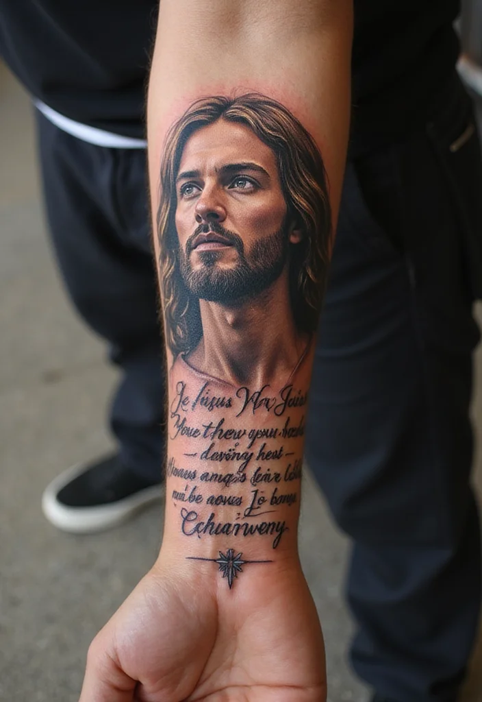 12 Stunning Jesus Tattoo Designs That Will Strengthen Your Faith (You Won't Believe #5!) - 7. Jesus with Scripture 1