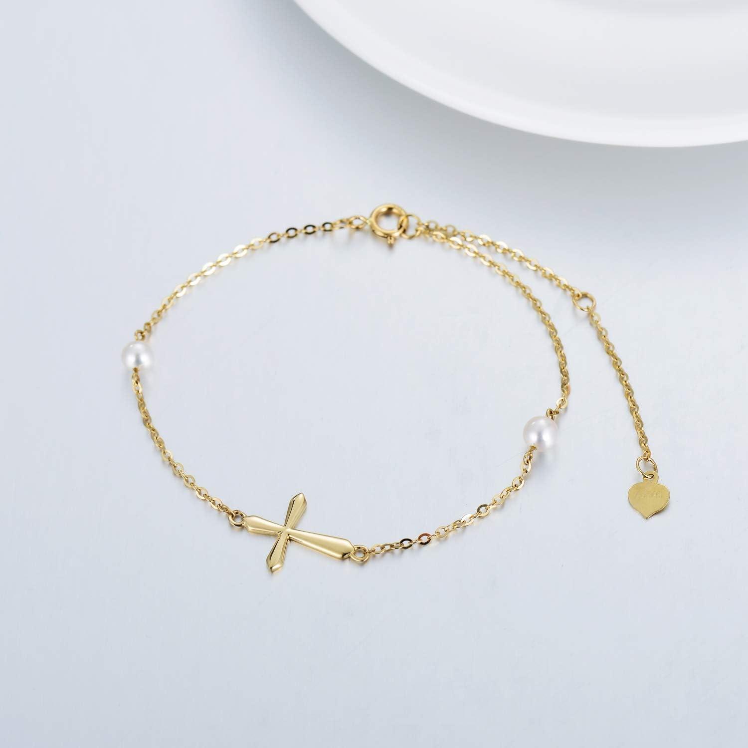 Our Honest Review: ‍14k Gold Pearl ​Cross Bracelet for Women