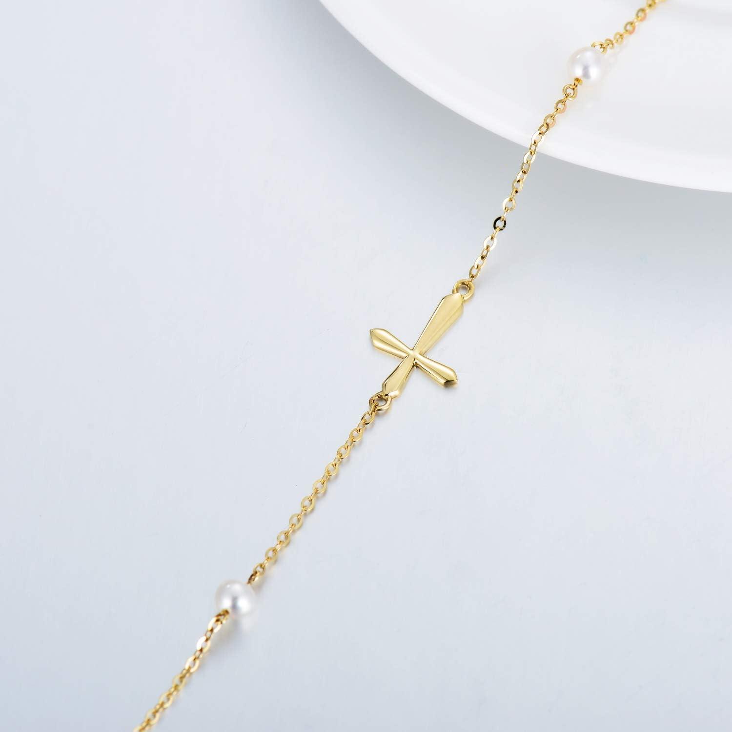 Our honest Review: 14k Gold Pearl Cross Bracelet for Women