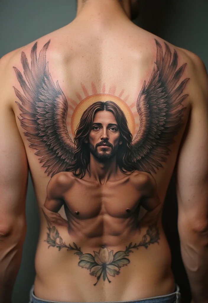 15 Jaw-Dropping Jesus Tattoos That Will Fill You with Hope! - 11. Jesus with Angel Wings 1