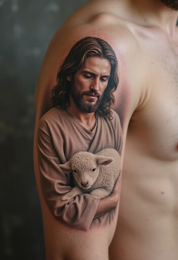 15 Jaw-Dropping Jesus Tattoos That Will Fill You with Hope! - 6. Jesus with the Lamb 1