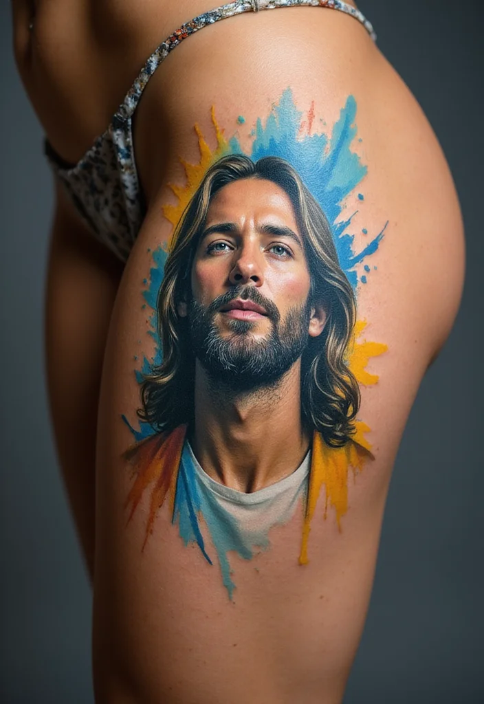 10 Stunning Jesus Face Tattoos That Will Inspire Your Faith Journey! - 5. Watercolor Jesus Tattoos 1