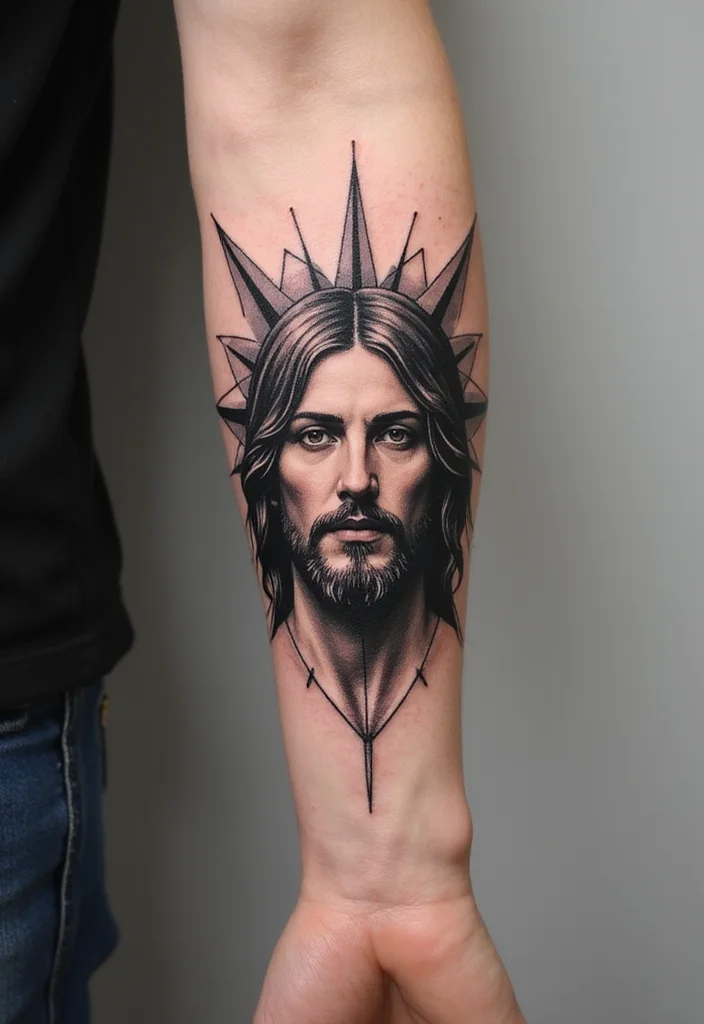 10 Stunning Jesus Face Tattoos That Will Inspire Your Faith Journey! - 8. Geometric Jesus Tattoos 1