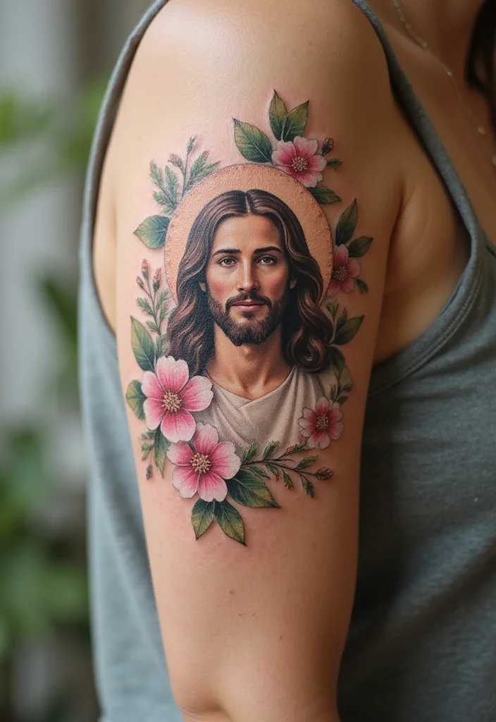 10 Stunning Jesus Face Tattoos That Will Inspire Your Faith Journey! - 9. Jesus with Nature Elements 1