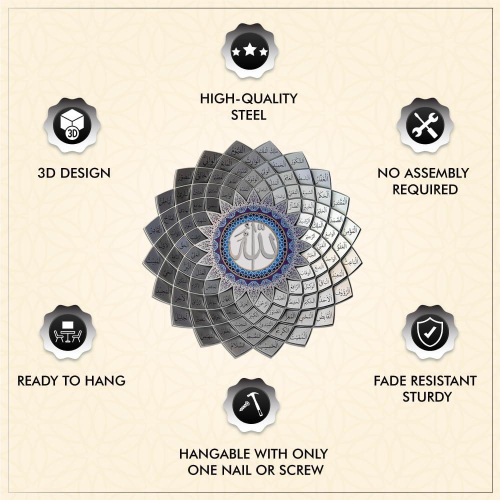 Discovering the Beauty of 3D Metal 99 Names of Allah Wall Art