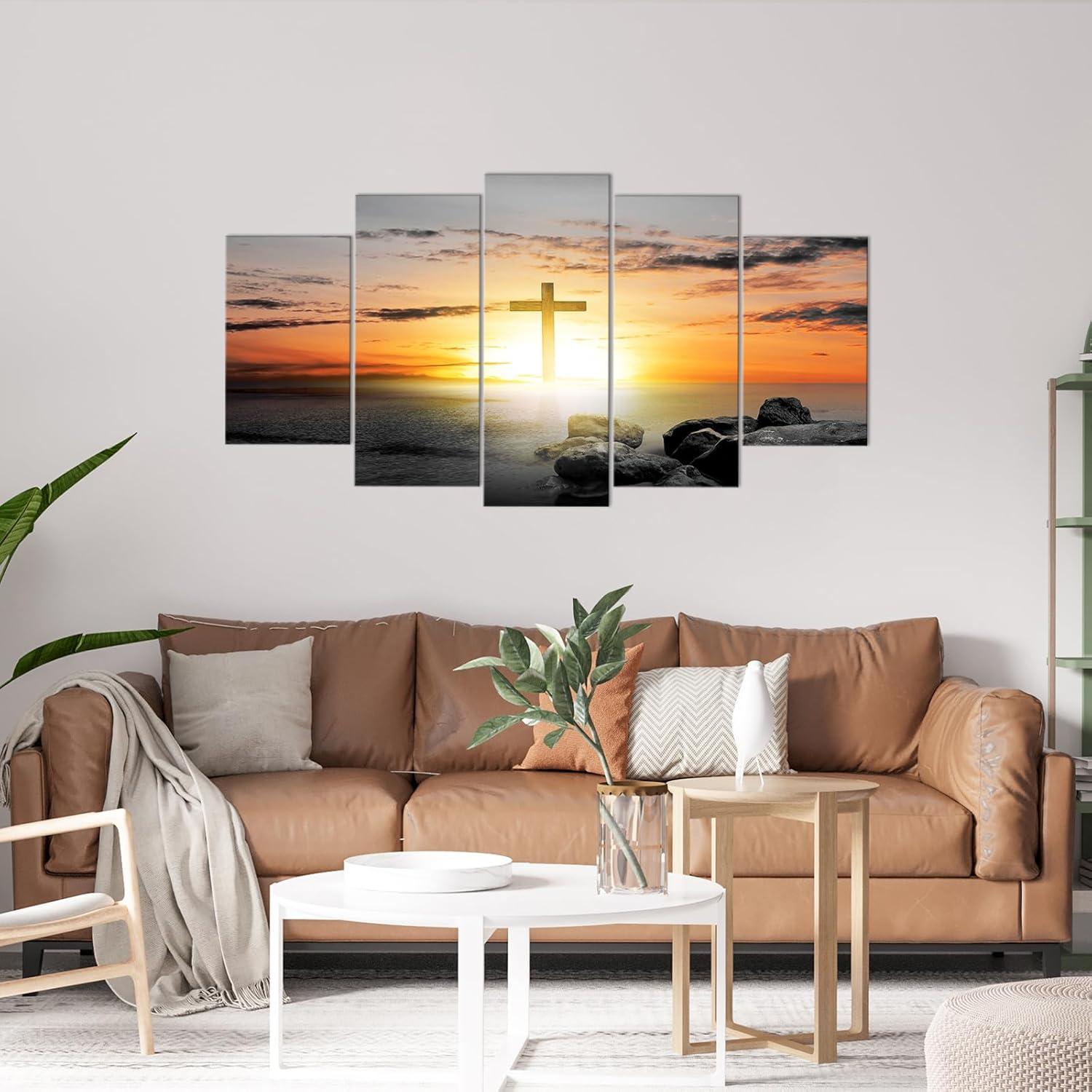 Our ⁤Honest Review: Canvbay Christian Cross ⁢Sunset Ocean Canvas Artwork