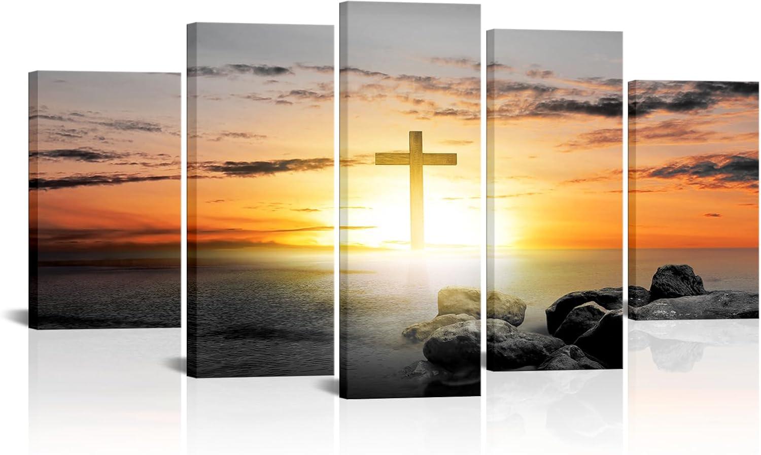 Our Honest ⁤Review: Canvbay Christian Cross Sunset Ocean Canvas Artwork