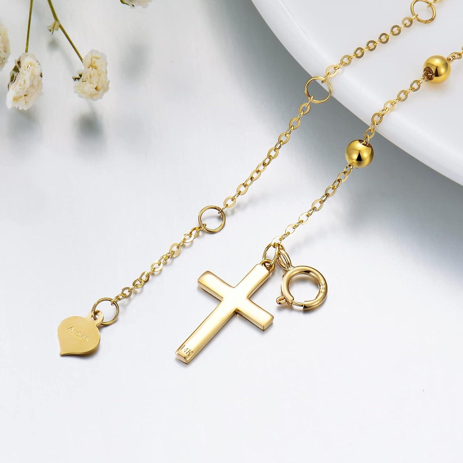 Our Honest Take on the Solid 14kt Gold Rosary‌ Cross Bracelet for Women