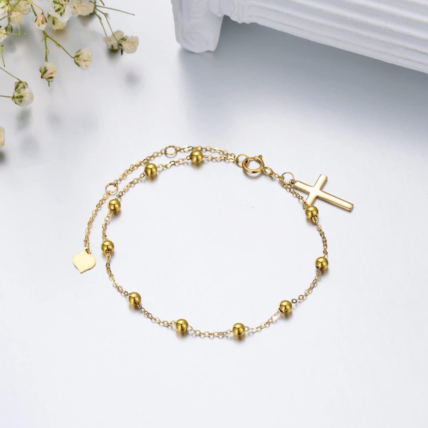 Our Honest Take on the Solid 14kt ‍Gold Rosary Cross Bracelet for Women