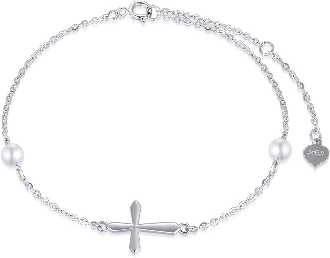 why We Love the 14k Gold Cross Anklet with Real Pearls