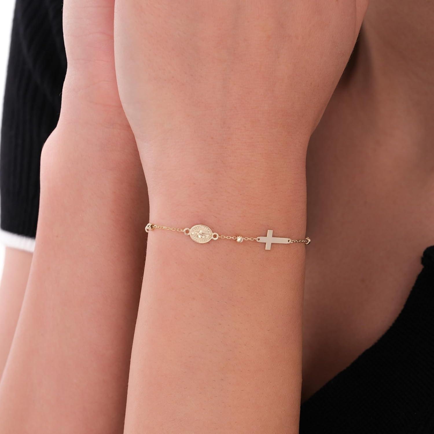 Why We love the 14K Solid Gold Rosary Sideways‌ Cross Bracelet
