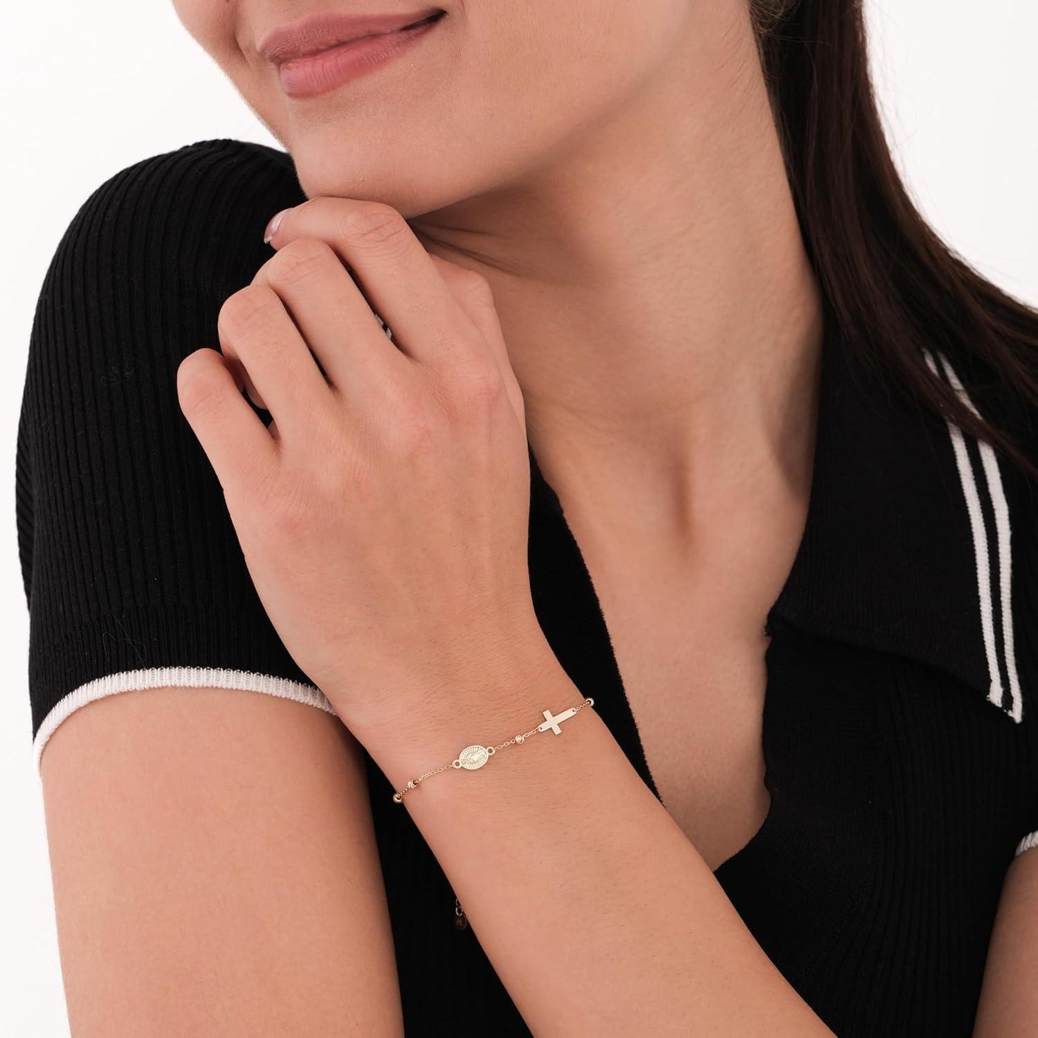Why We Love the 14K Solid Gold Rosary Sideways ‍Cross Bracelet