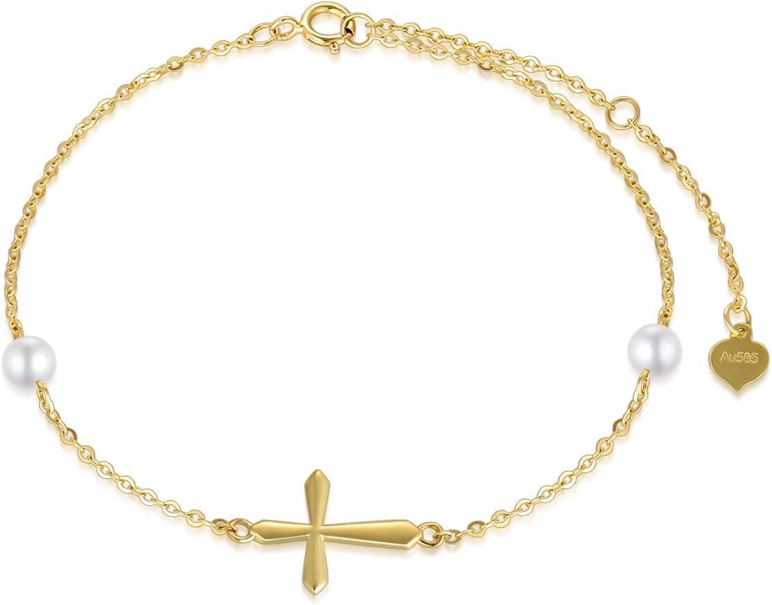 Our Honest Review: 14k Gold Pearl Cross Bracelet for Women